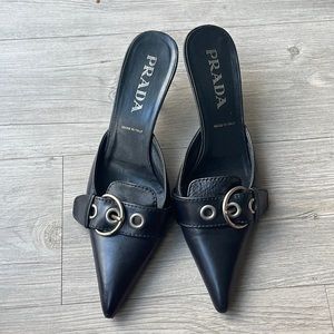 Prada Leather Buckle Slides VINTAGE
